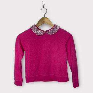 Kate Spade Girls Rhinestone Embellished Collar Pink Sweater